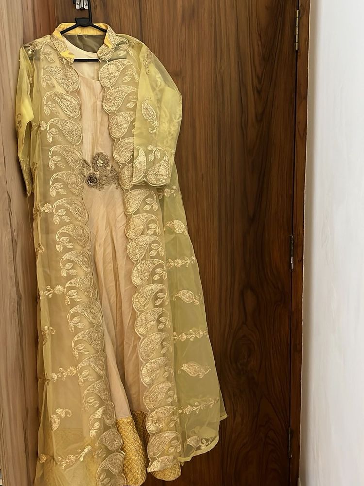 Silk Ethnic Gown with Organza Cape