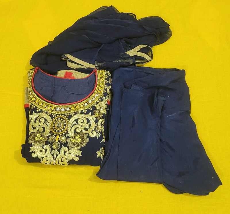Embroidered Navy Blue Kurta Set