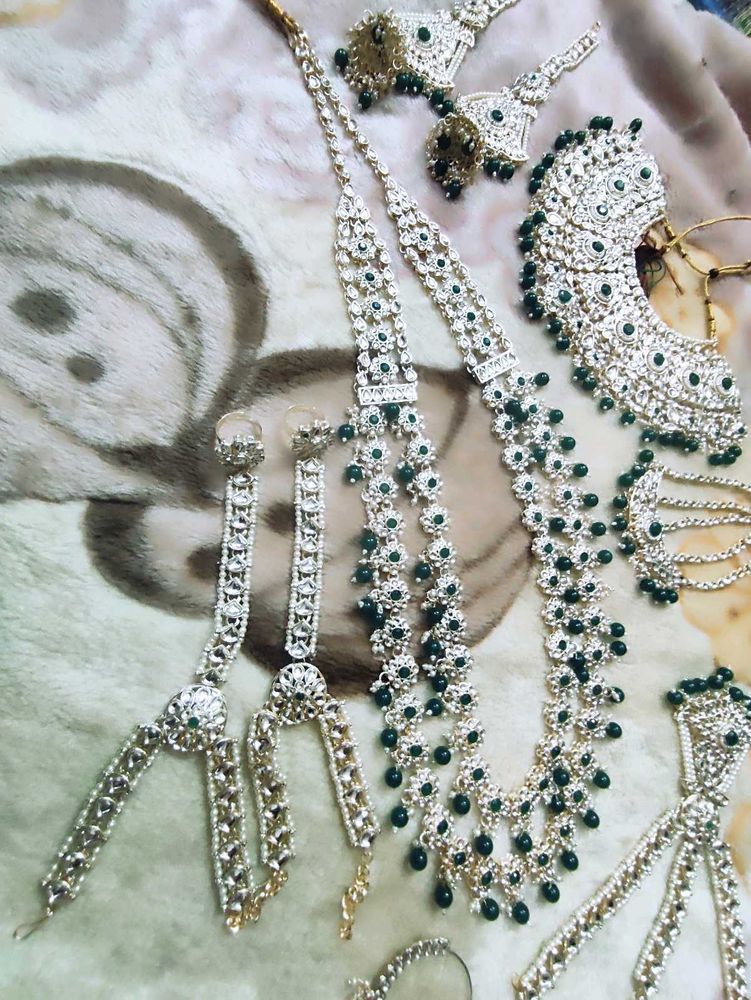 Bridal Jewelry Set - Silver &amp; Green
