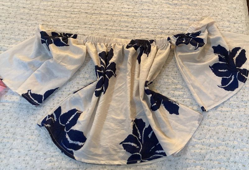 Off-Shoulder Floral Bell Sleeve Top