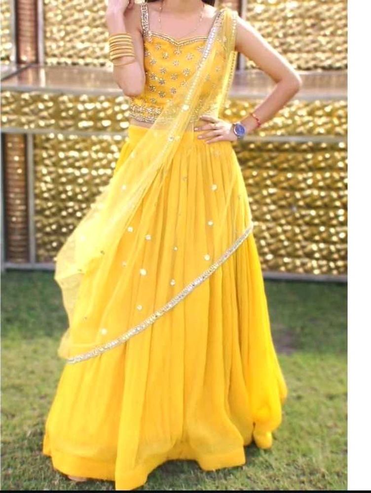 Beautiful Party Wear Yellow Lehnga
