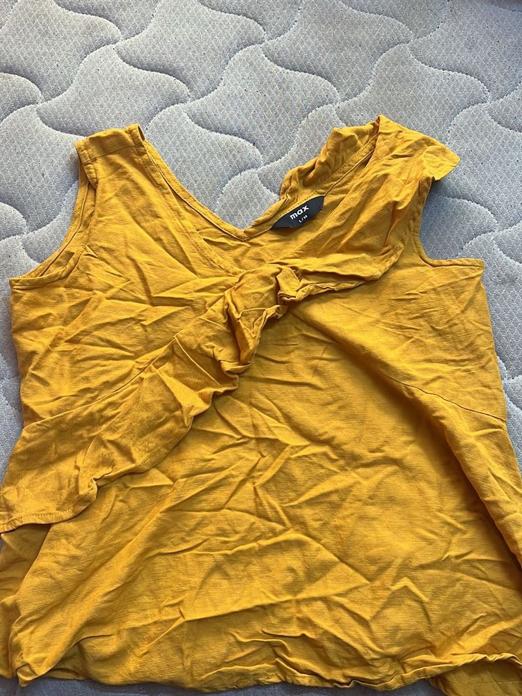 Cute Mustard Top With Detailed Front Neck Design