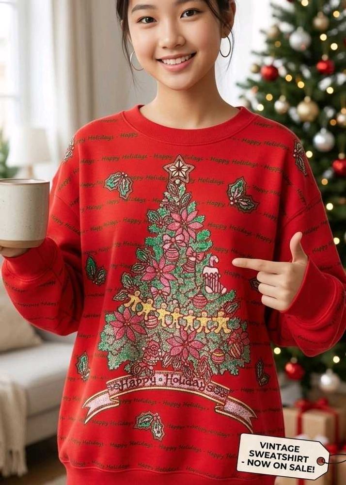 Red Christmas Tree Graphic Sweatshirt