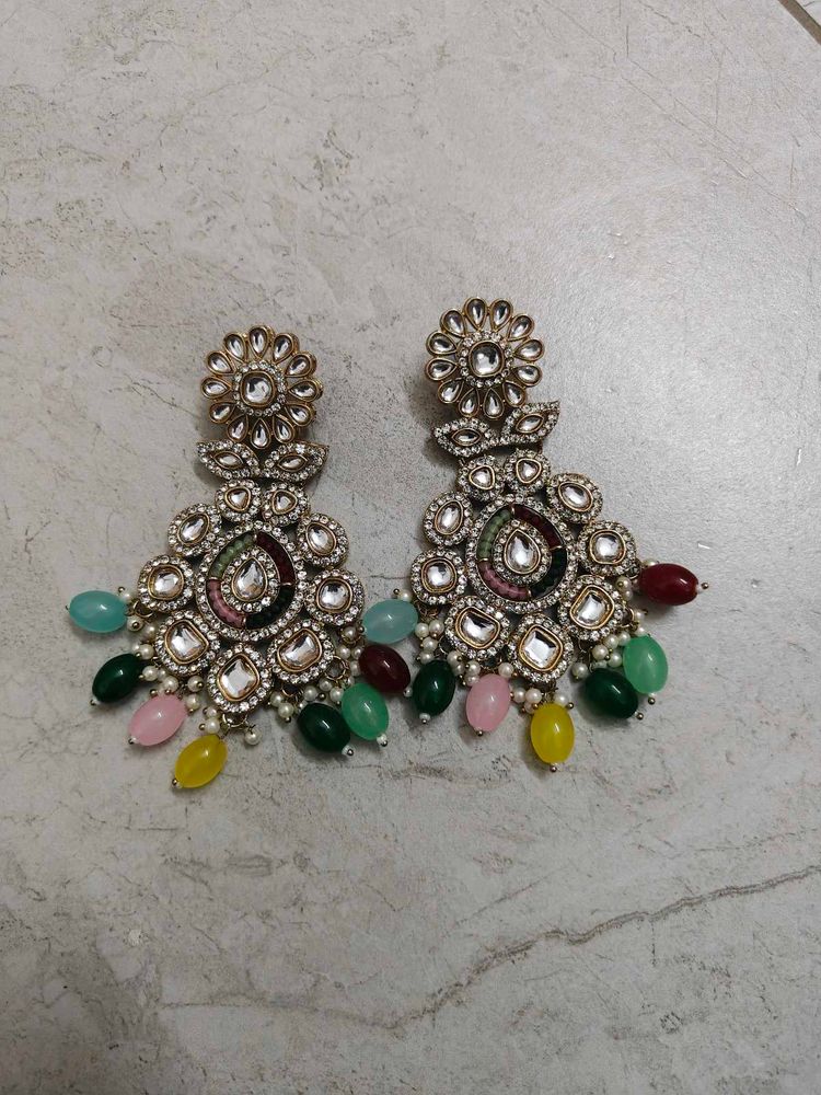 Designer Earrings with Multicolored Beads
