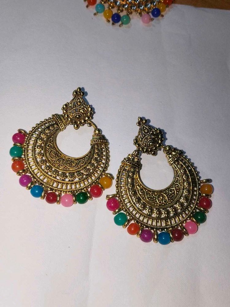Boho Multicolor Beaded Jhumka Earrings