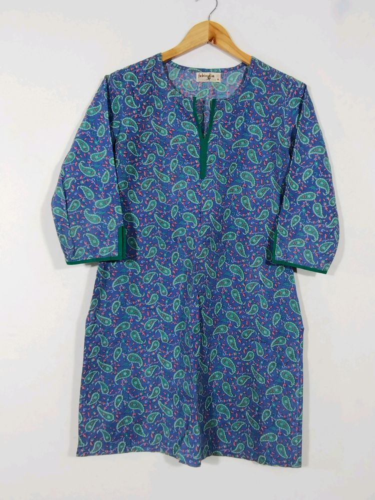 Fabindia Blue With Multicolour Floral Printed Kurt