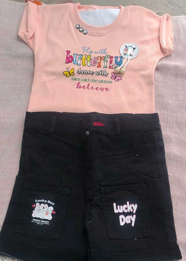 Cute Butterfly Top &amp; Black Shorts Set