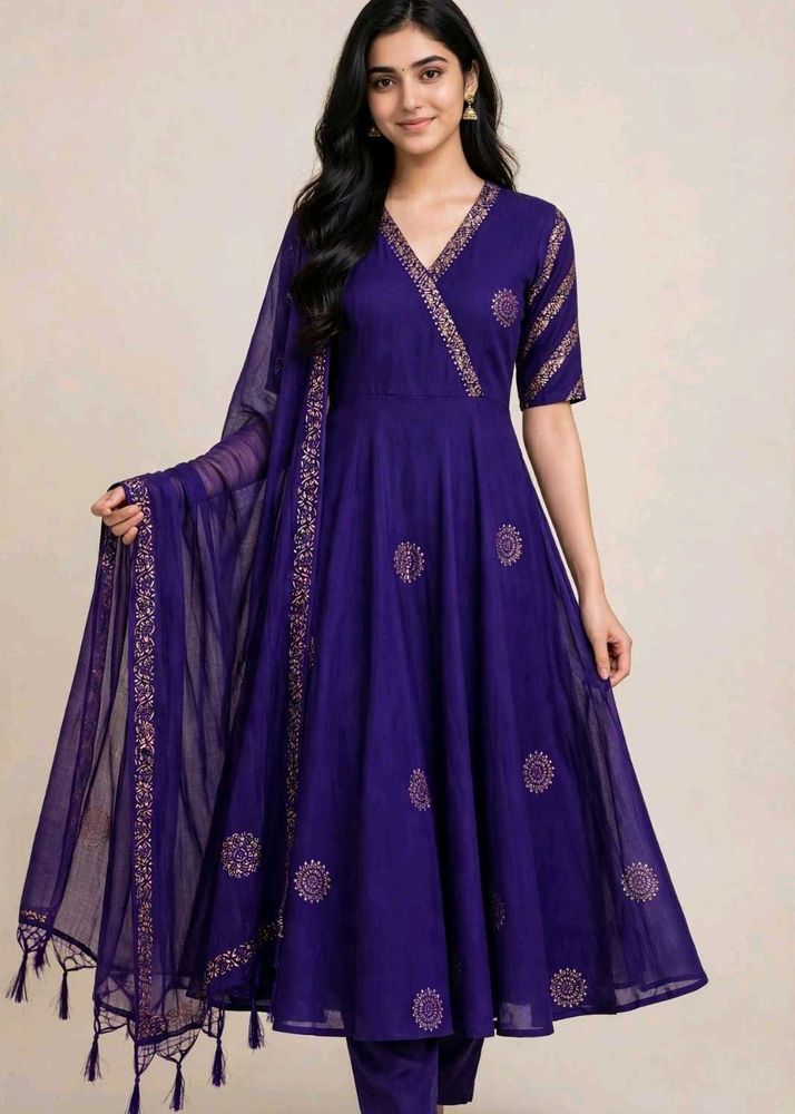 Elegant Purple Rayon Blend Anarkali Kurta Set