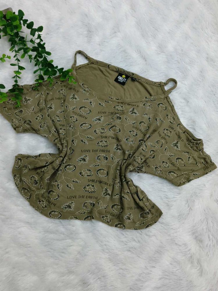 Cute Olive Green Smiley World Top