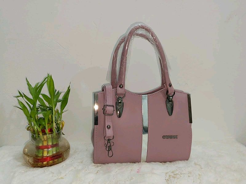 Chic Pink Handbag with Silver Accent