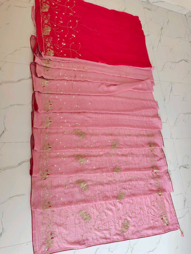 Beautiful Pink &amp; Red Embroidered Saree