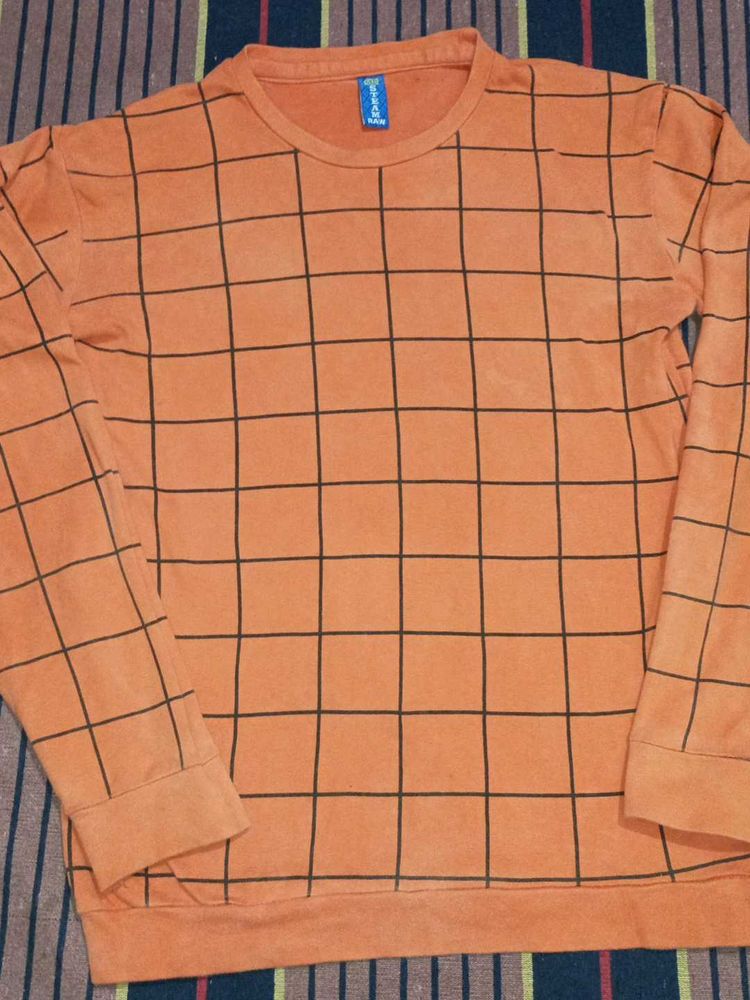 Orange Grid Print Long Sleeve Top