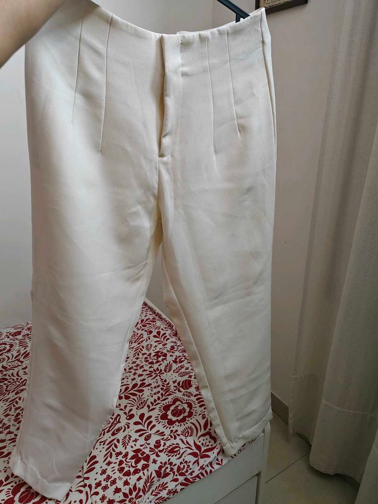 Egg shell white trousers for Women