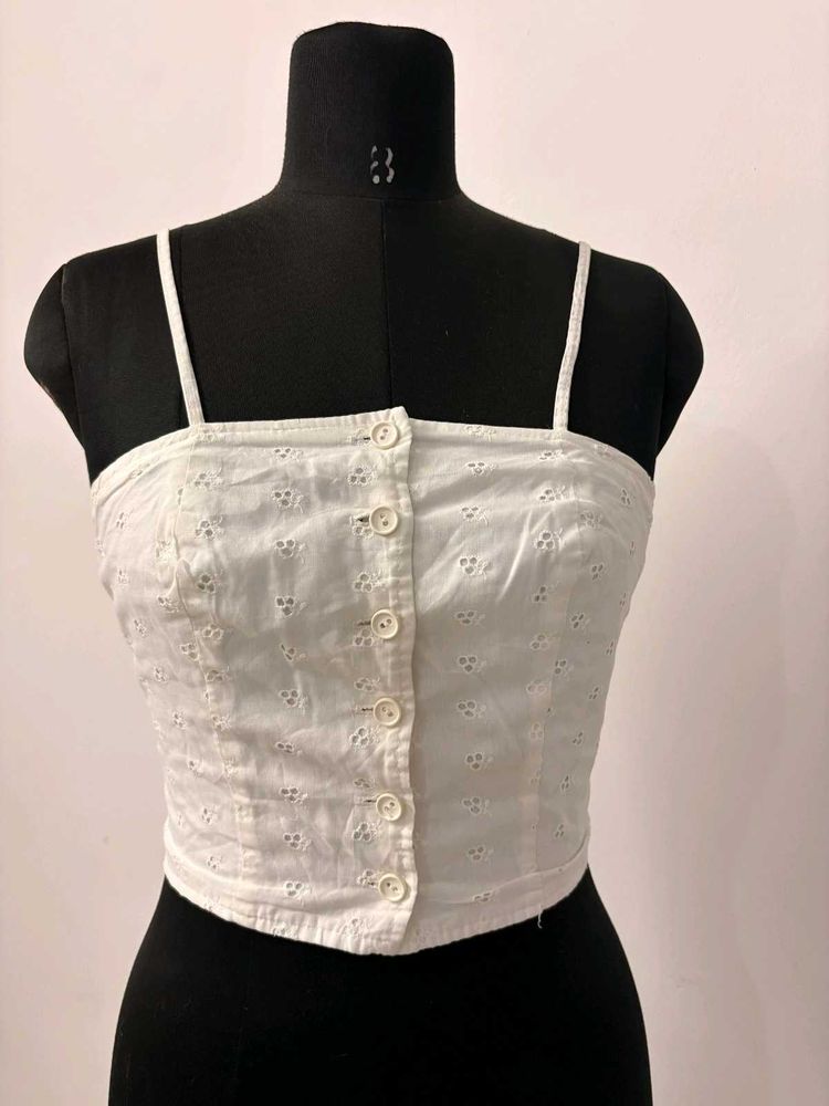 White Eyelet Cropped Cami Top