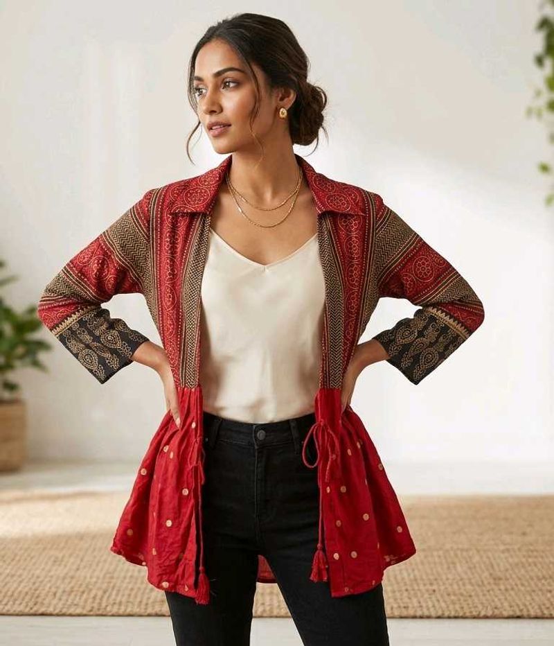 Boho Red Printed Jacket for women