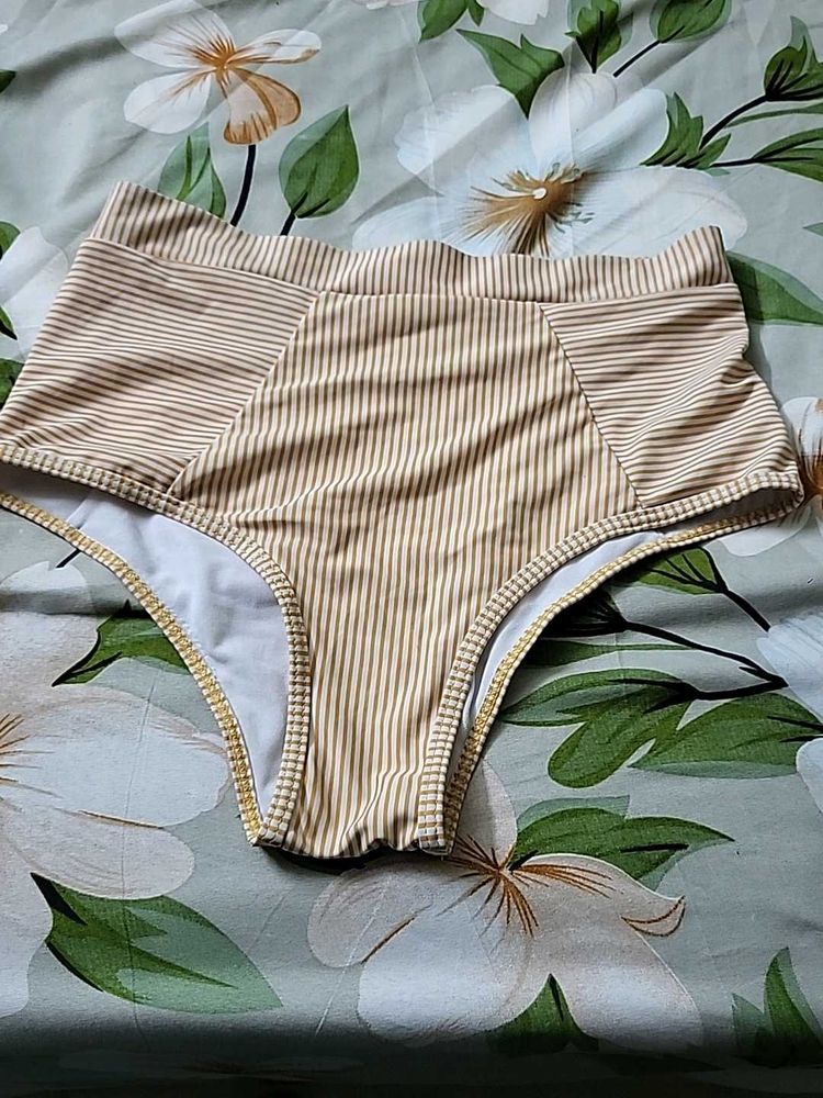 Striped High-Waisted Bikini Bottoms