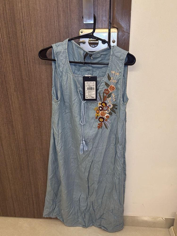 Embroidered Sleeveless Mini Dress