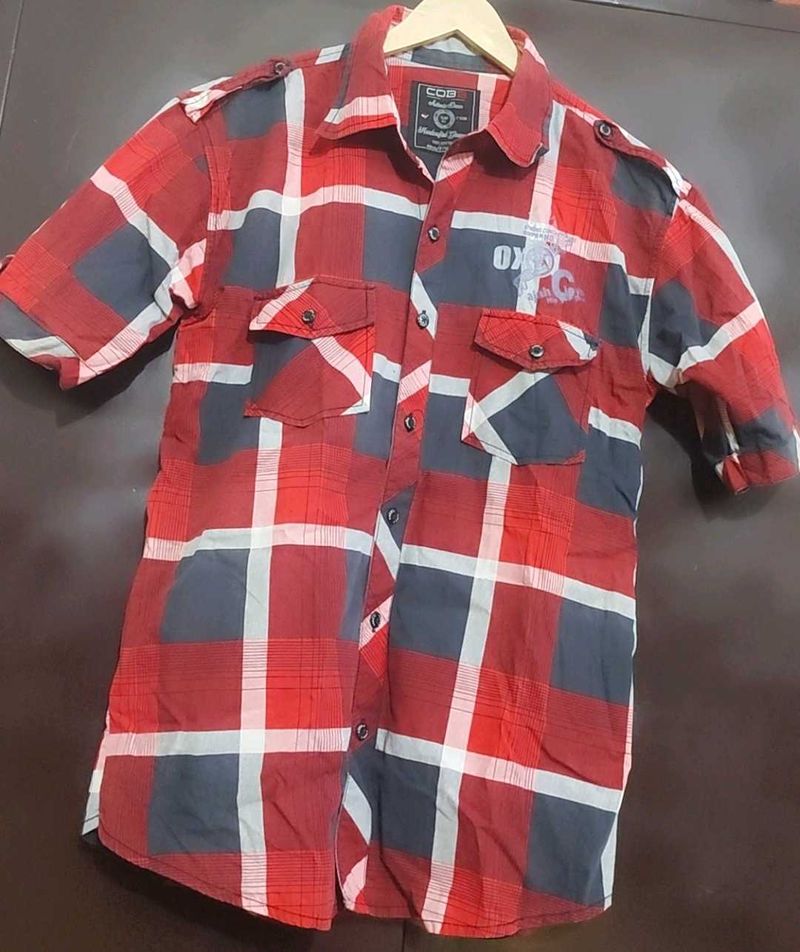 Red🔴 &amp; Navy Blue Printed Shirt For 38 Chest