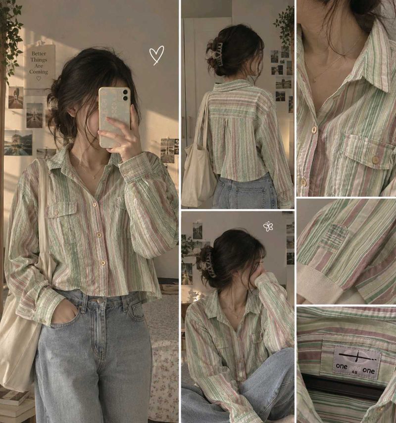 Striped Cropped Button-Up Shirt