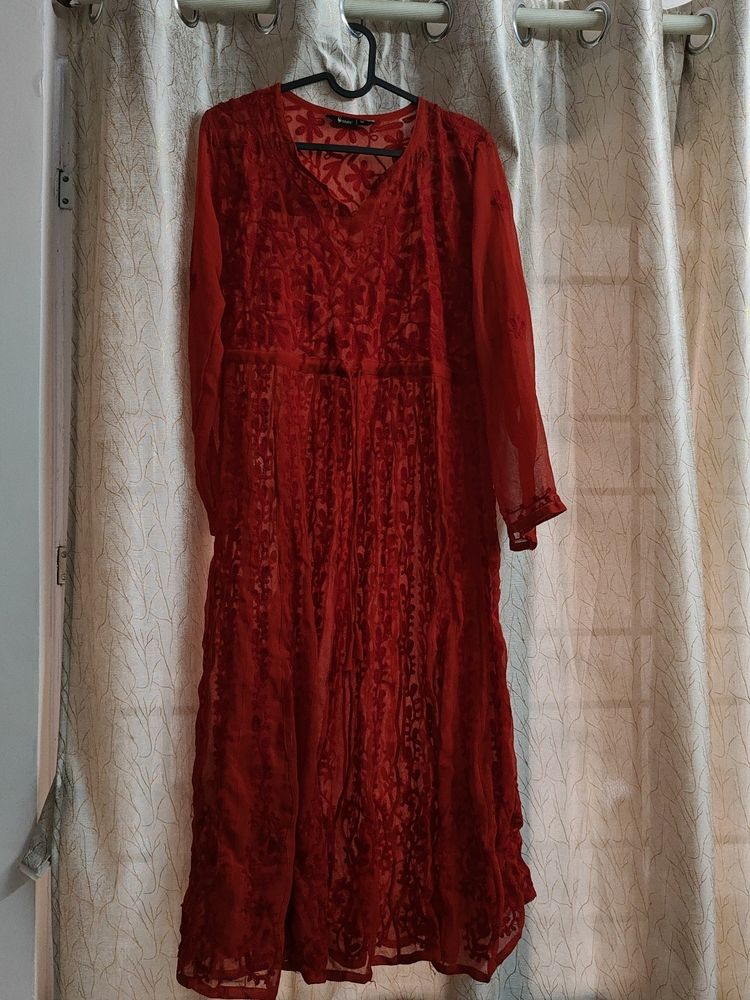 Beautiful Red Chikankari Kurta