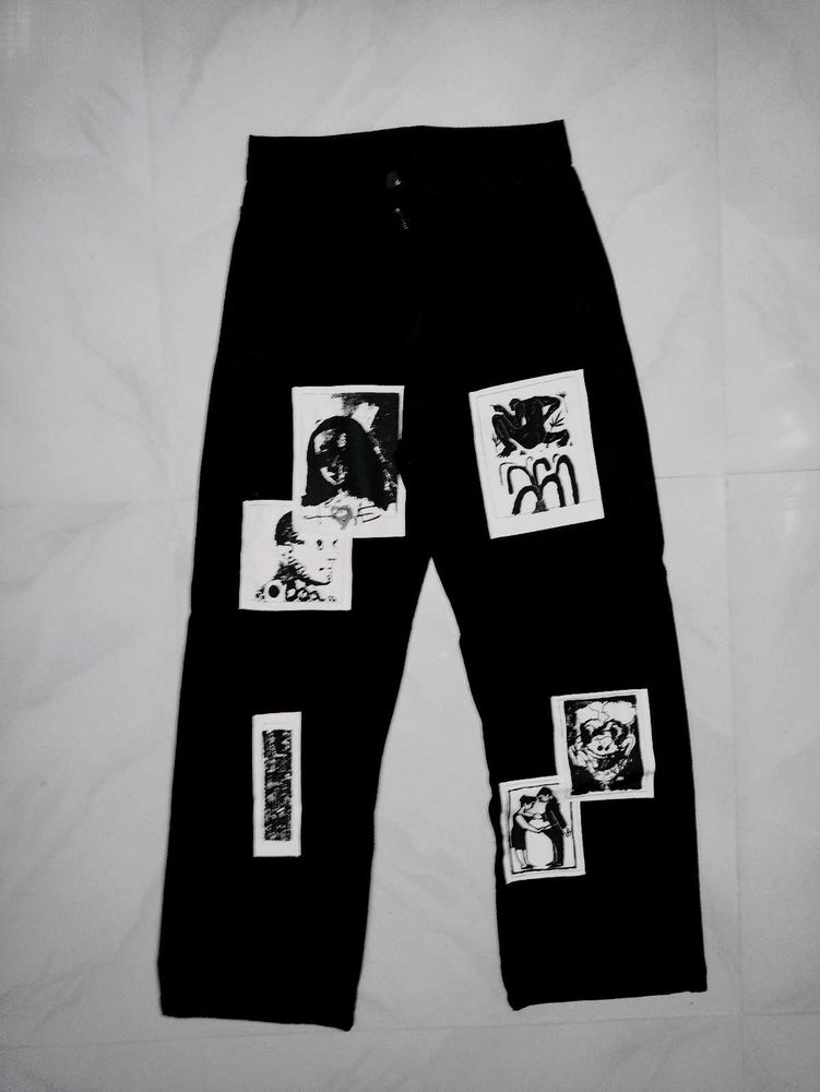 Graphic Goth-Style Black Pants