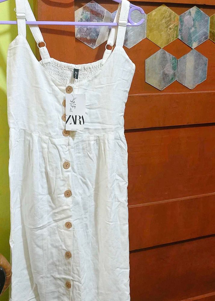 Zara White Button-Up Midi Dress