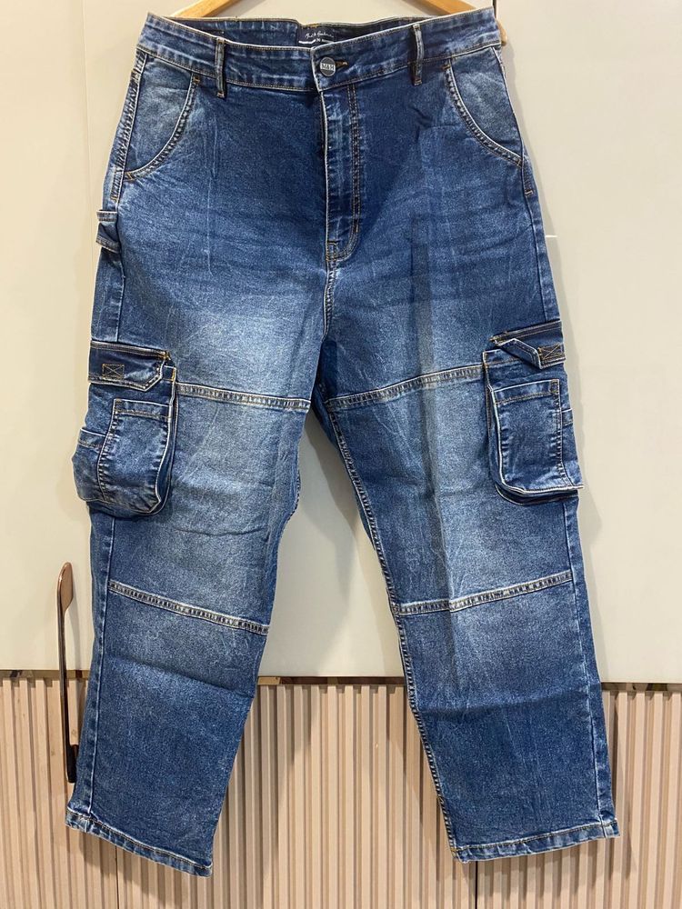 Blue Denim Cargo Pants
