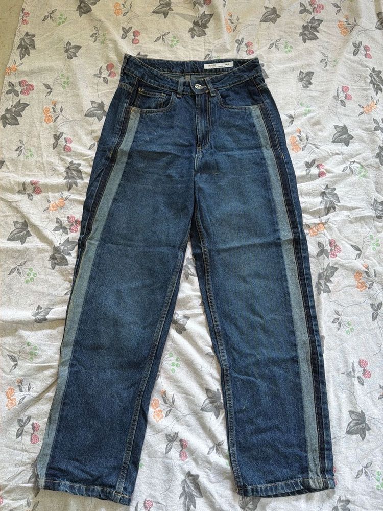 Blue Denim Jeans with Side Stripe