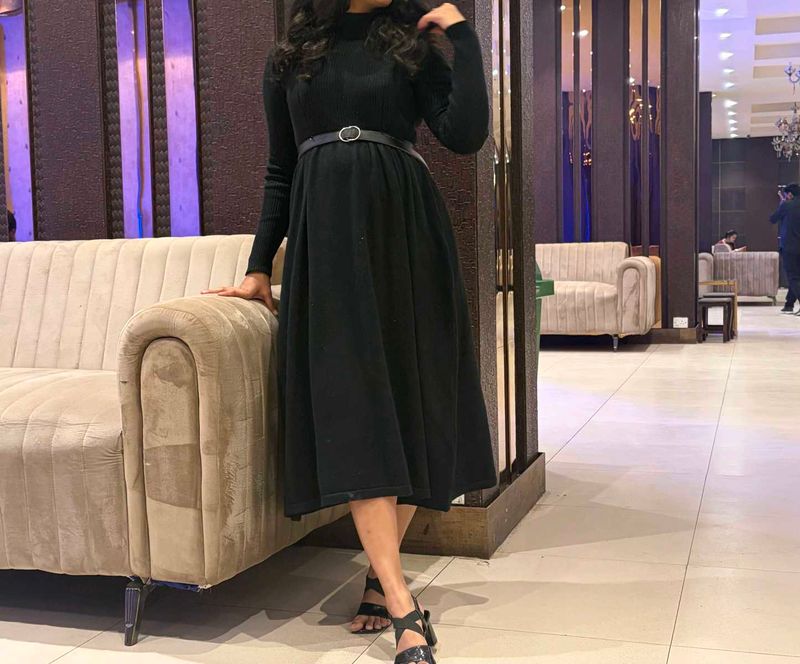 Wool Midi Black Dress