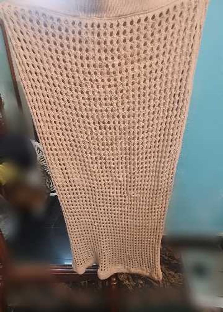 MANGO Beige Crochet Fitted Midi Skirt