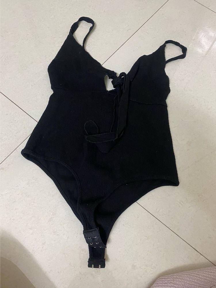 Black Ribbed Bodysuit