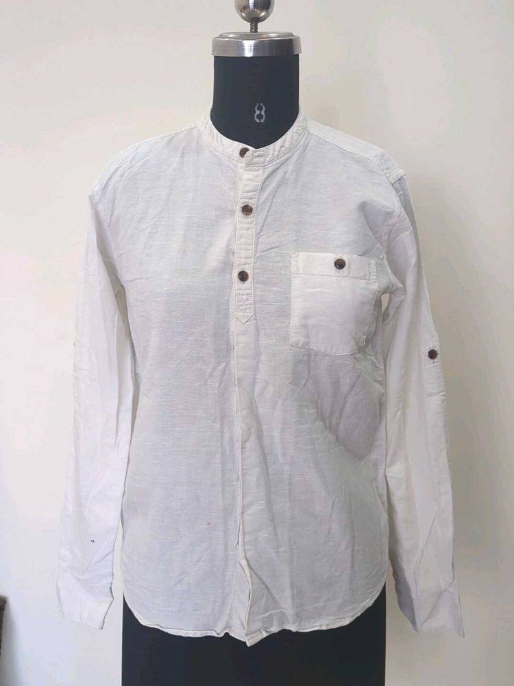 Casual White Shirt - Mandarin Collar