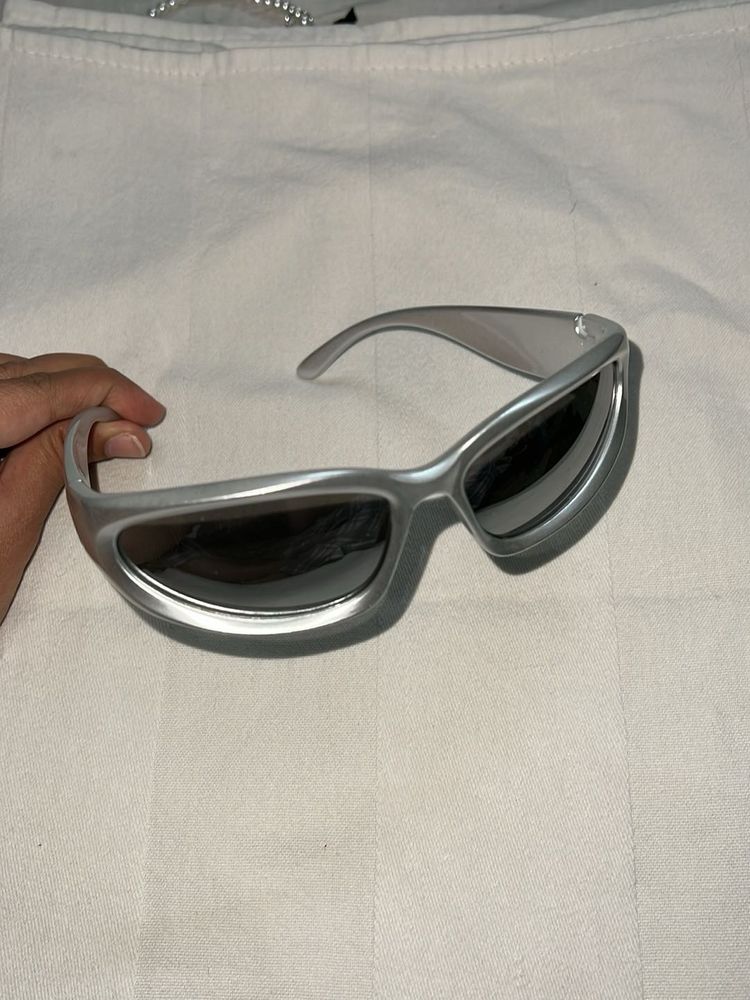 futuristic Silver Wrap Sunglasses