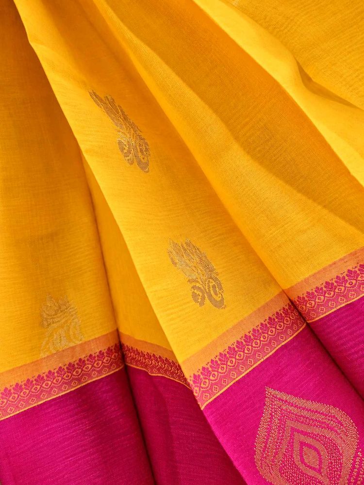 Vibrant Yellow &amp; Pink Saree