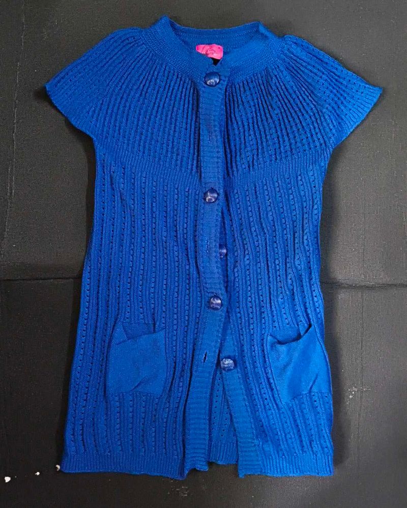 Blue Knit Cardigan with Pockets