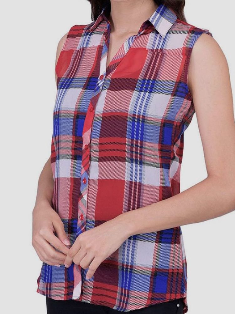 Trendif | Sleeveless Plaid Shirt