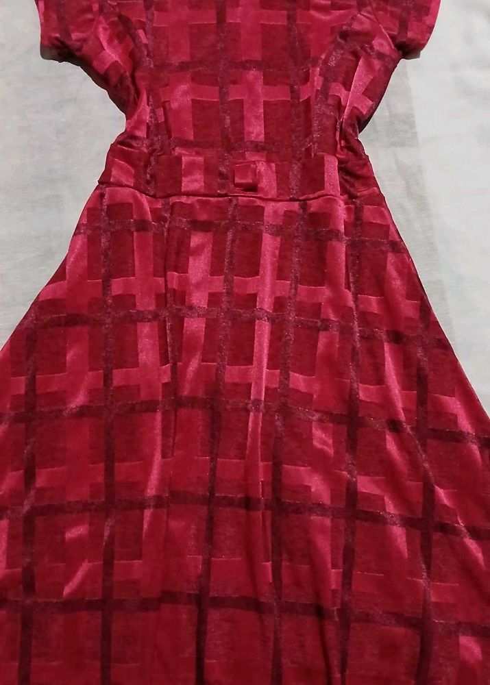 Elegant Red Checkered Dress