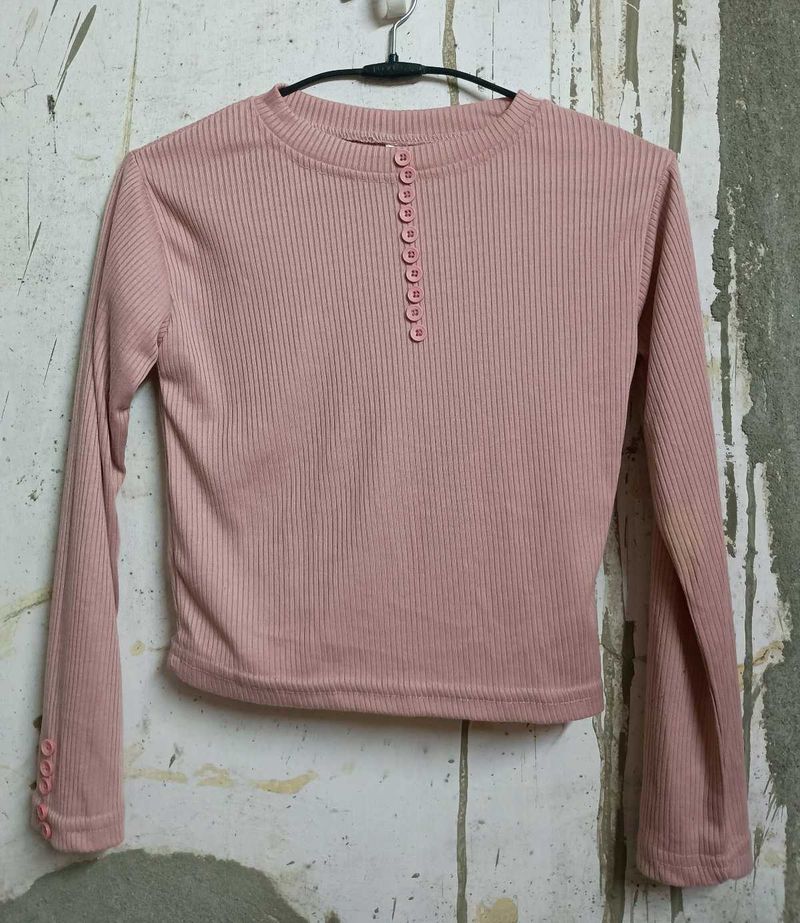 Ribbed Pink Long Sleeve Top