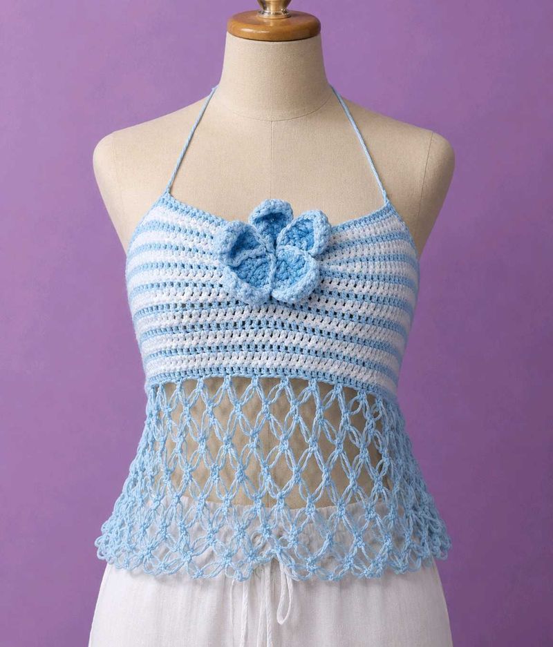 Crocheted Halter Top with Flower Detail