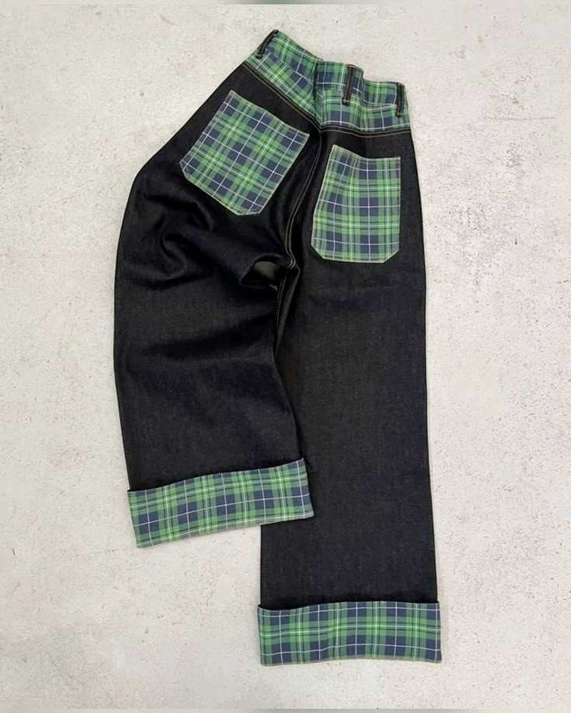 y2k baggy savana Stylish Plaid Accent Jeans