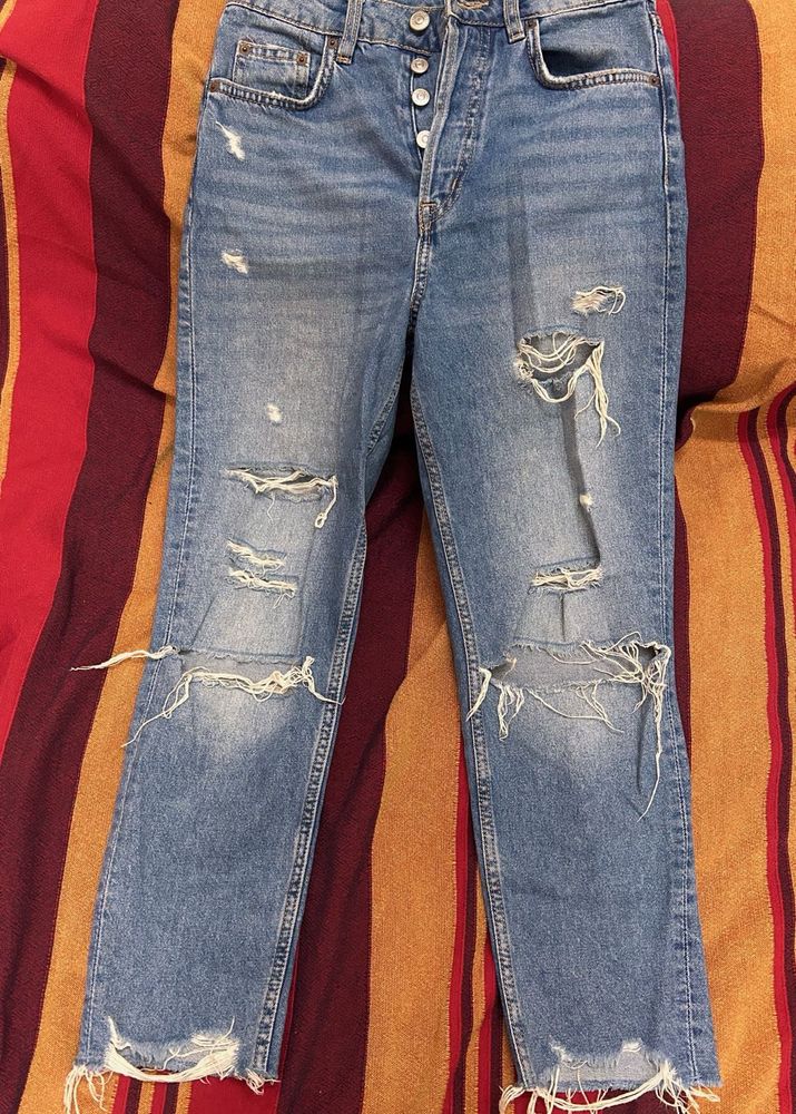 H&amp;M Distressed Denim Straight Jeans