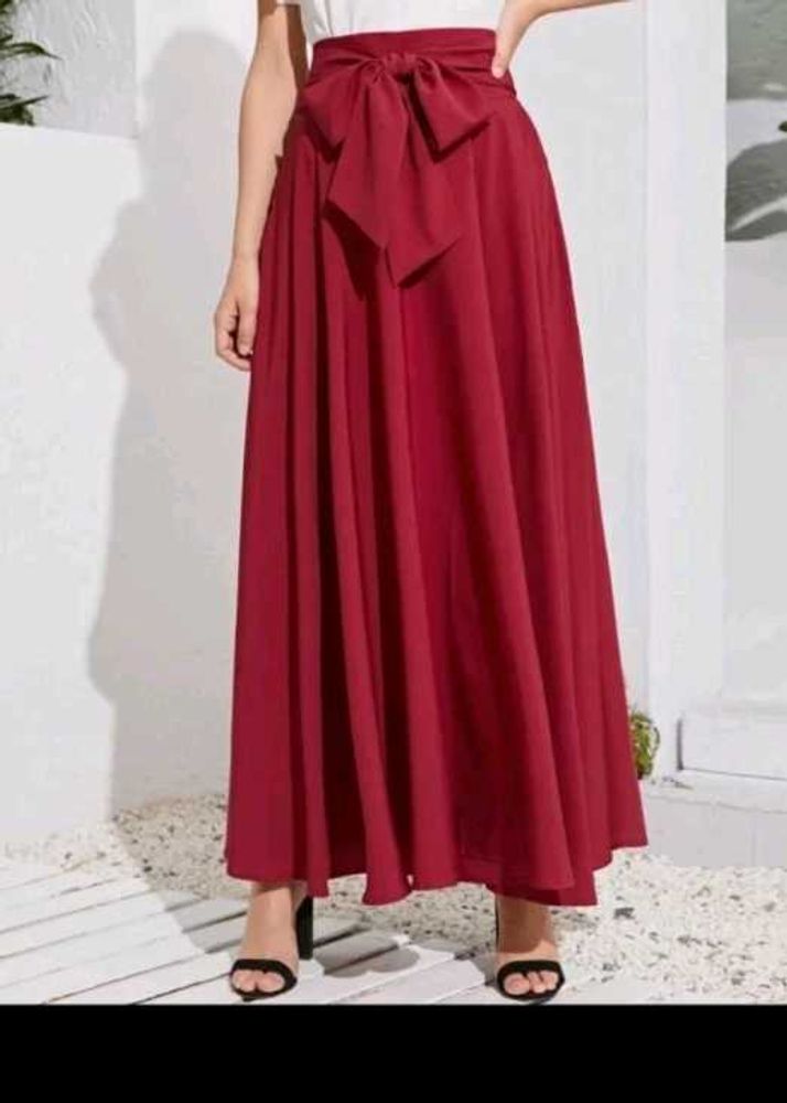 Elegant Red Maxi Skirt with Bow