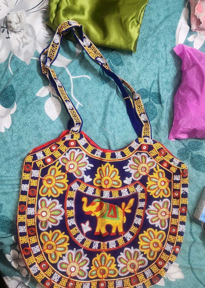 Embroidered Elephant Tote Bag