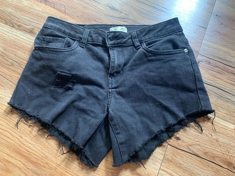 Distressed Black Denim Shorts