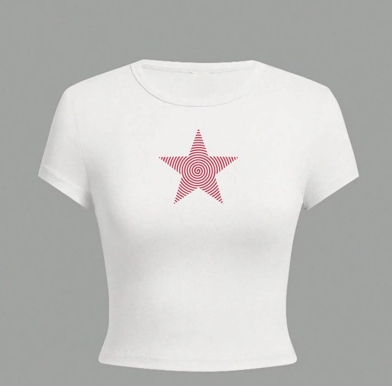 ⋆˚꩜｡Y2K White Red Spiral Star Fitted Baby Tee