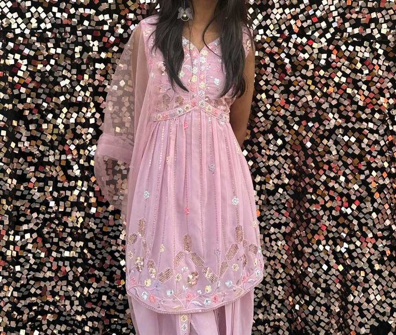 Pink Embroidered Kurta Set with Dupatta