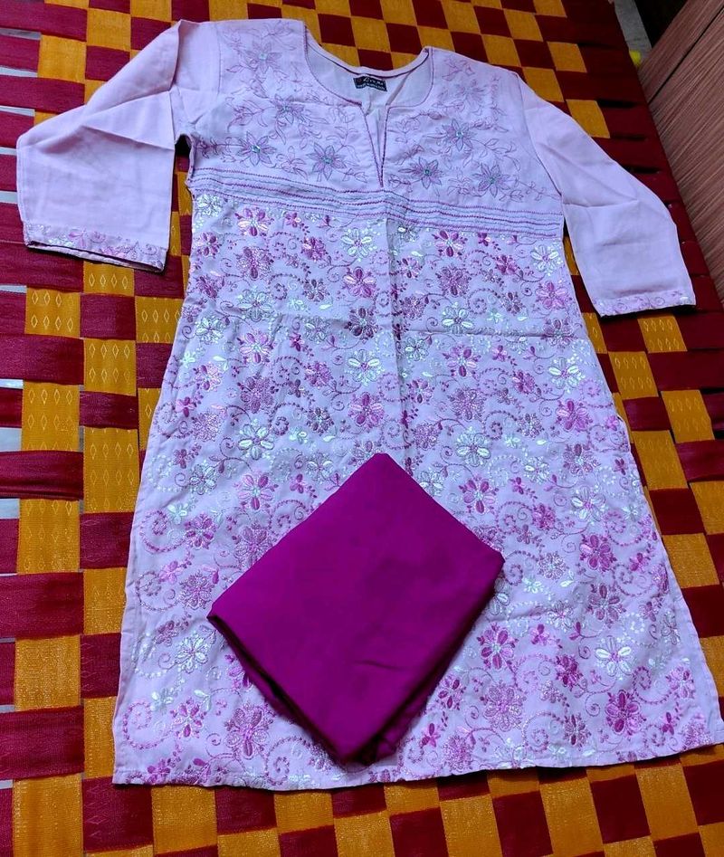 Pretty Pink Embroidered Kurta Set