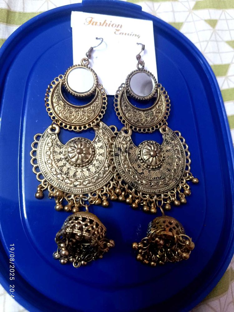 New Golden Oxidised Jhumka Earrings