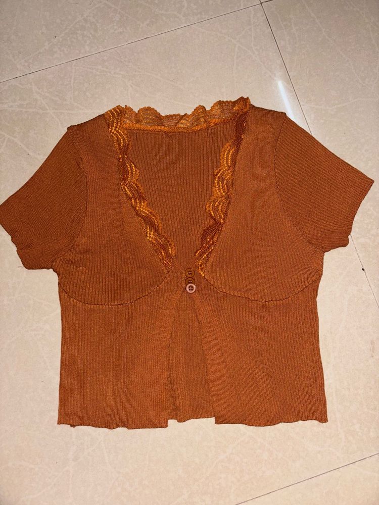 Cute Lace Trim Cardigan Top