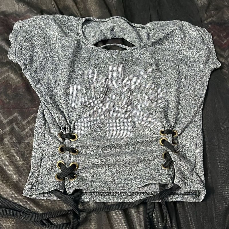 Stylish Grey Lace-Up T-Shirt